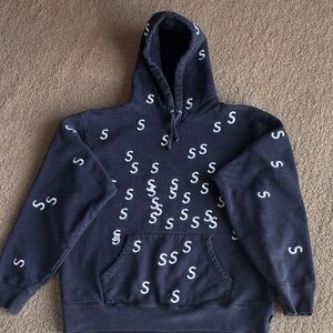 Supreme Navy Blue Hoodie with White S Pattern
